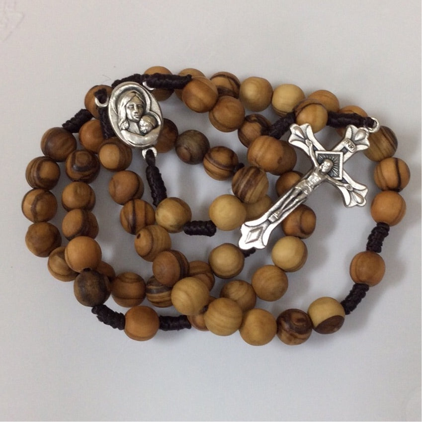 Olive Wood Our Lady of Tenderness Cord Rosary