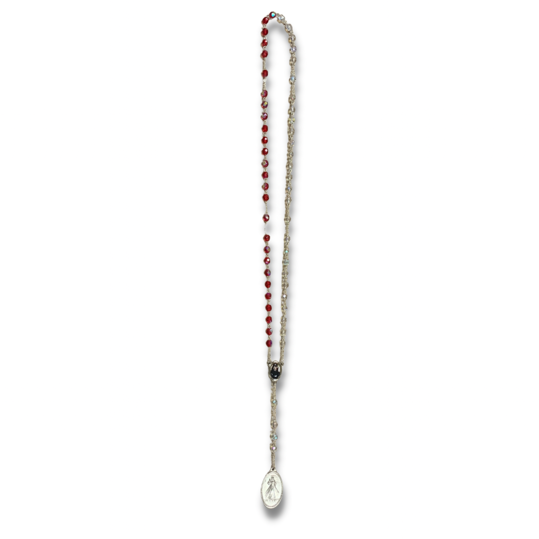 Crystal Blood and Water Divine Mercy Rosary with Relic and Holy Card