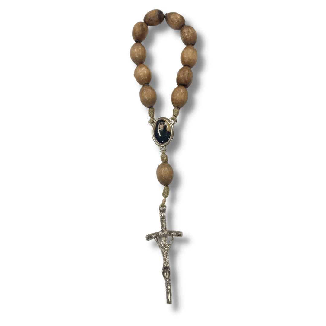 Wood St. Faustina String Decade Rosary with Relic