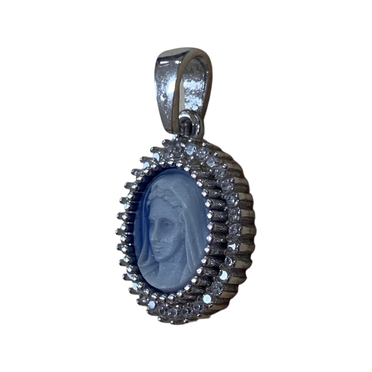 Queen of Peace Cameo Medal with Ornate Diamond Border