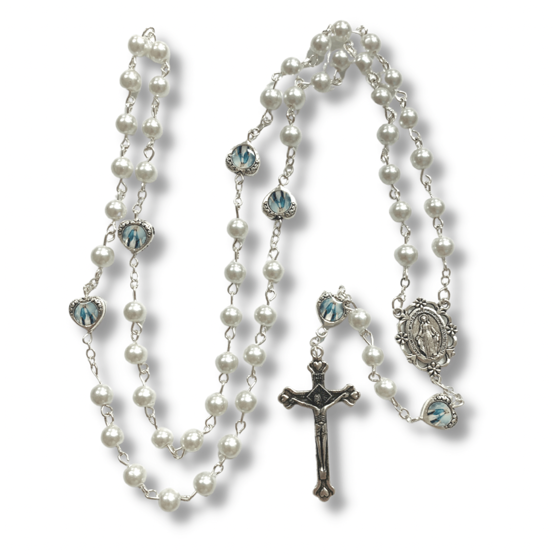 Imitation Pearl Miraculous Medal Rosary