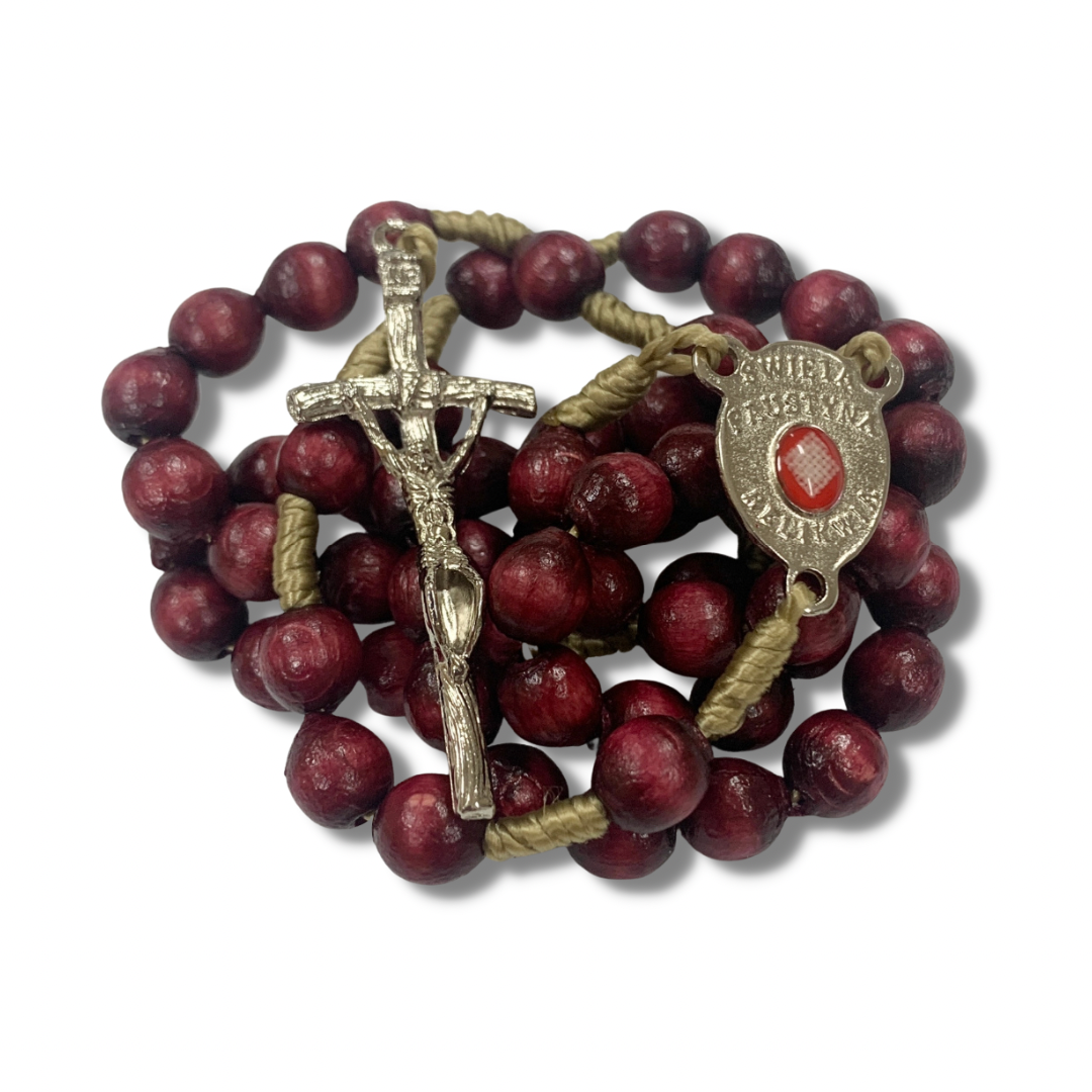 Wood St. Faustina String Rosary with Relic