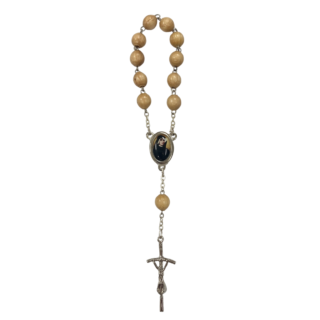 Wood St. Faustina Decade Rosary with Relic and Holy Card