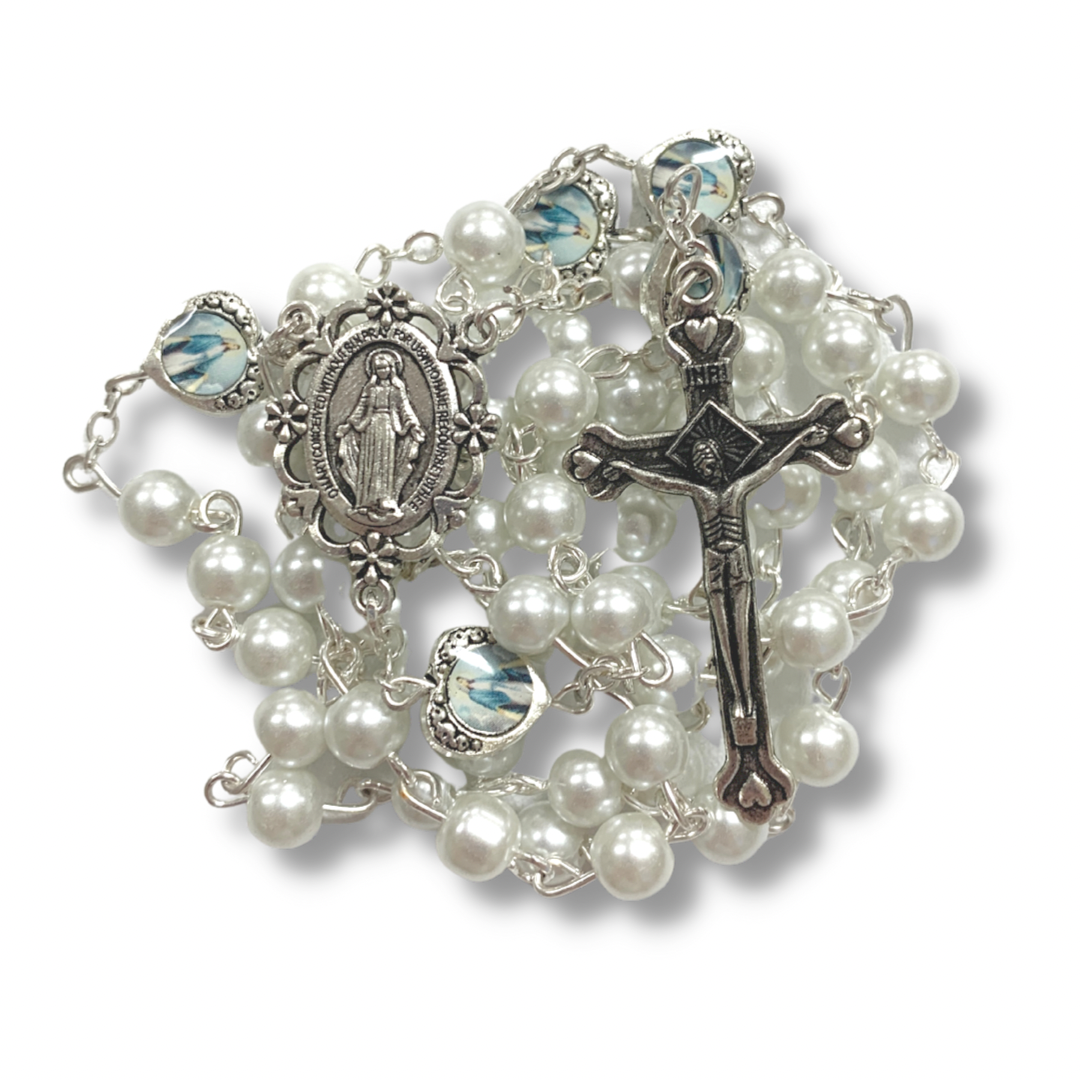 Imitation Pearl Miraculous Medal Rosary