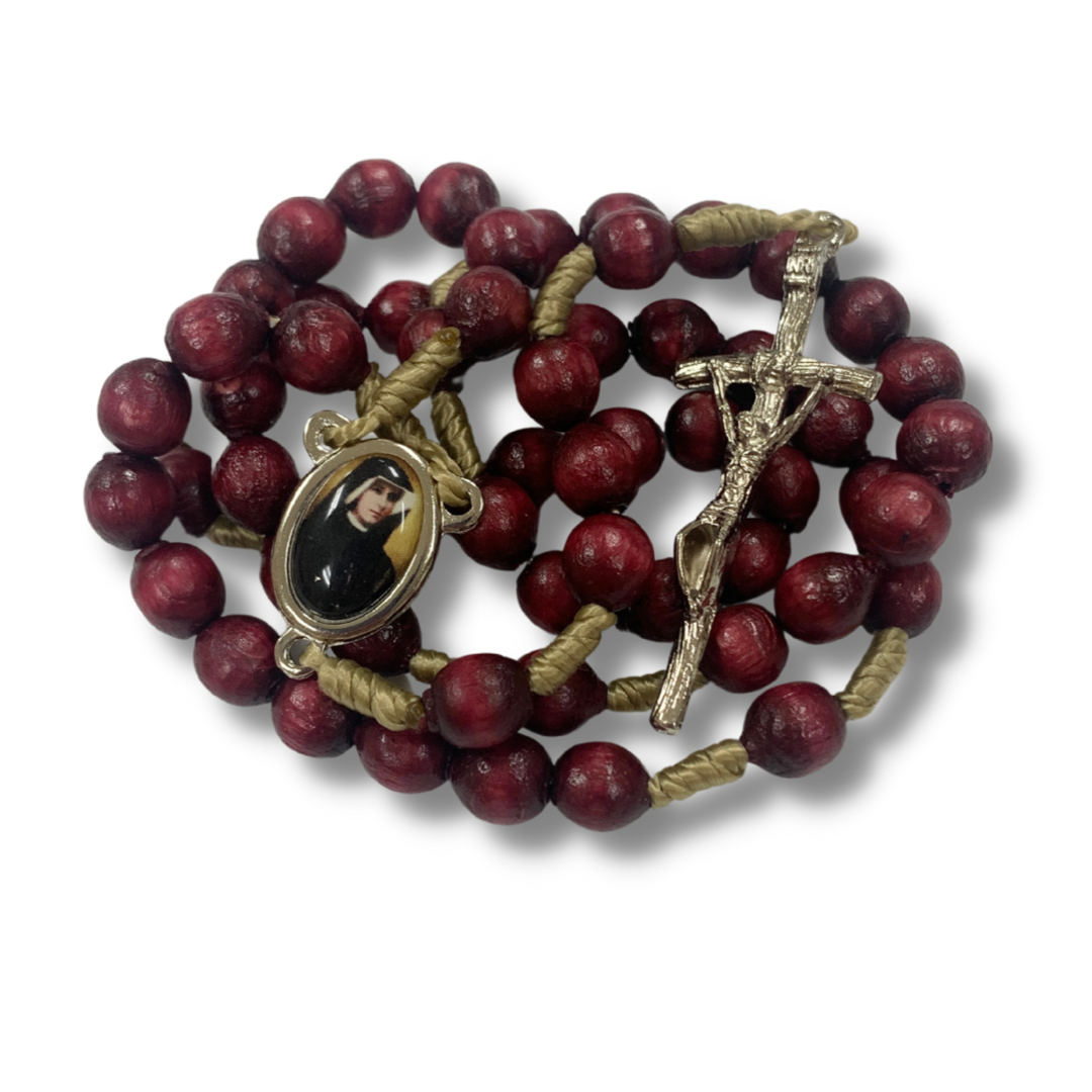 Wood St. Faustina String Rosary with Relic