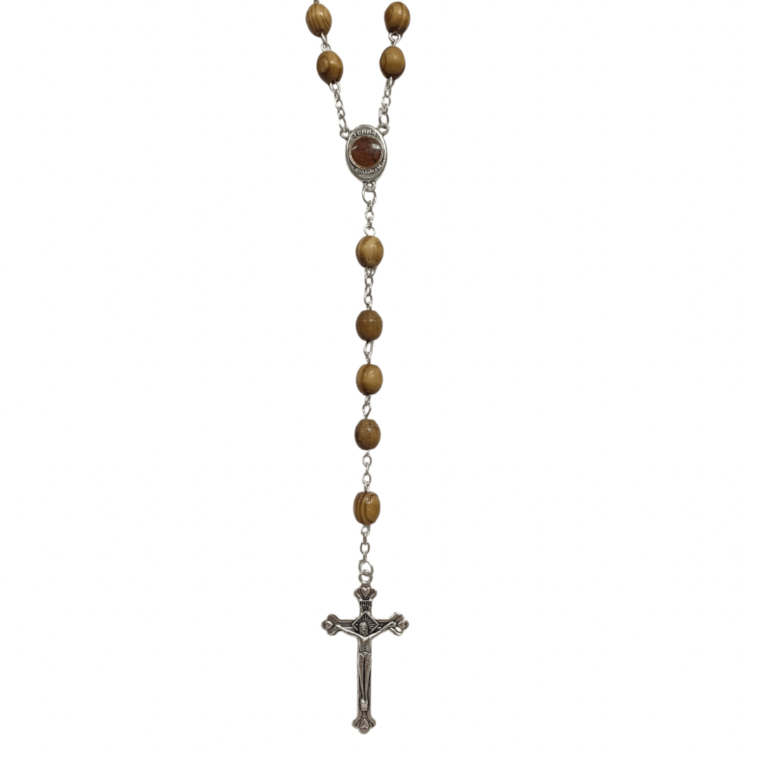 Olive Wood Our Lady of Tenderness Rosary with Soil