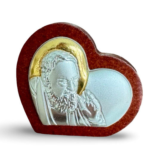 Heart-Shaped Silver Image of St. Padre Pio Blessing