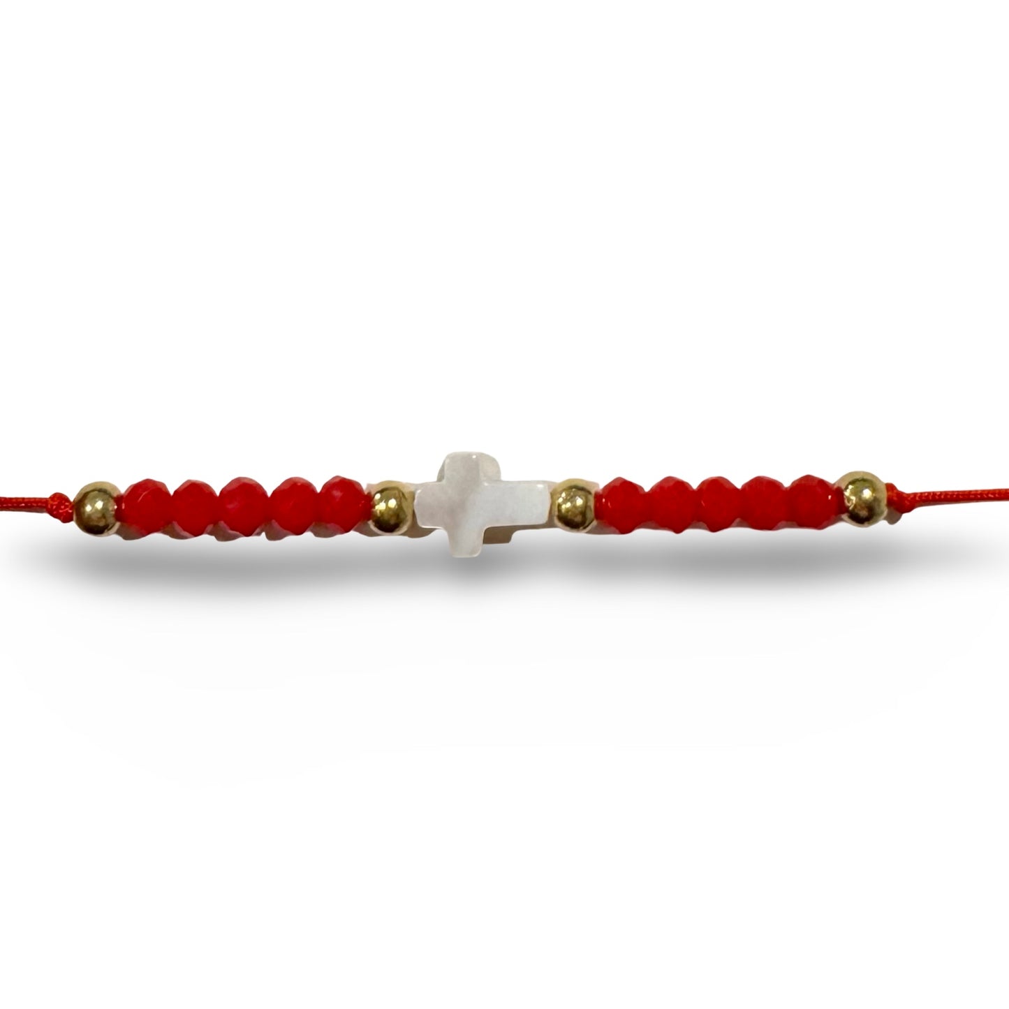 Adjustable String Bracelet with Pearl Cross and Copper Beads of Assorted Colors