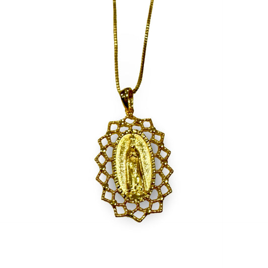 Gold Our Lady of Fatima Medal Necklace