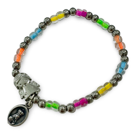 Multicolored Fatima Beaded Bracelet with Angel charm and Fatima Medal