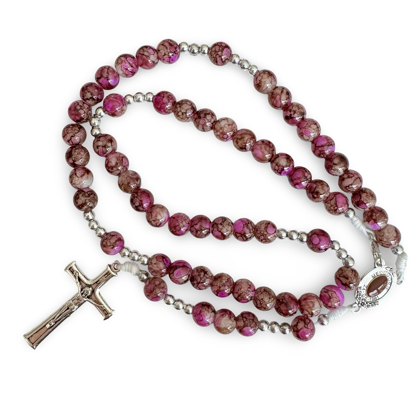 Large Queen of Peace Marble Rosary of Assorted Colors with Soil