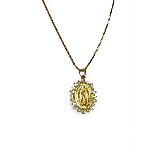 Gold Fatima Necklace with Rhinestone Border