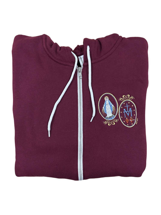 Miraculous Medal Embroidered Zip-up Sweater by SCTJM