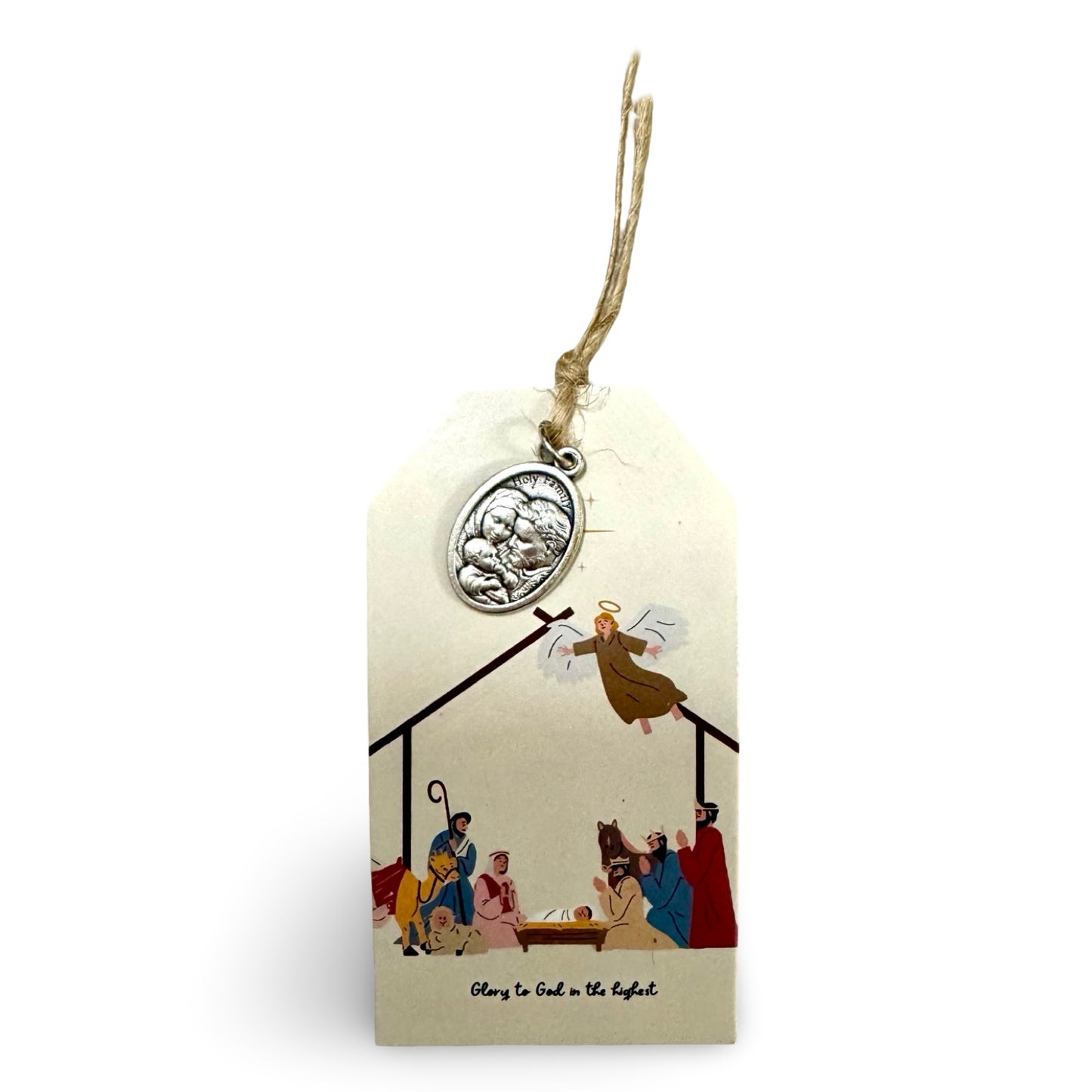 Double-sided Holy Family and St. Joseph Medal with Christmas Tag