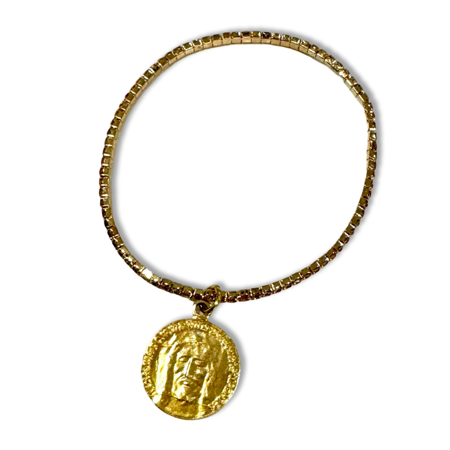 Gold Face of Jesus Rhinestone Bracelet