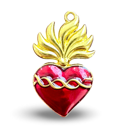 Ruby and Gold Sacred Heart of Jesus Pendant with Holy Card
