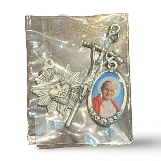 John Paul II medal - Crucifix - Sacred Heart / Immaculate heart medal Package