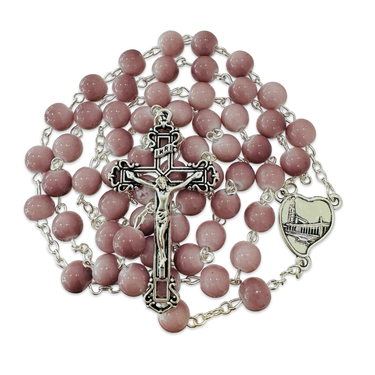 Marble Fatima Rosary With Heart-Shaped Case