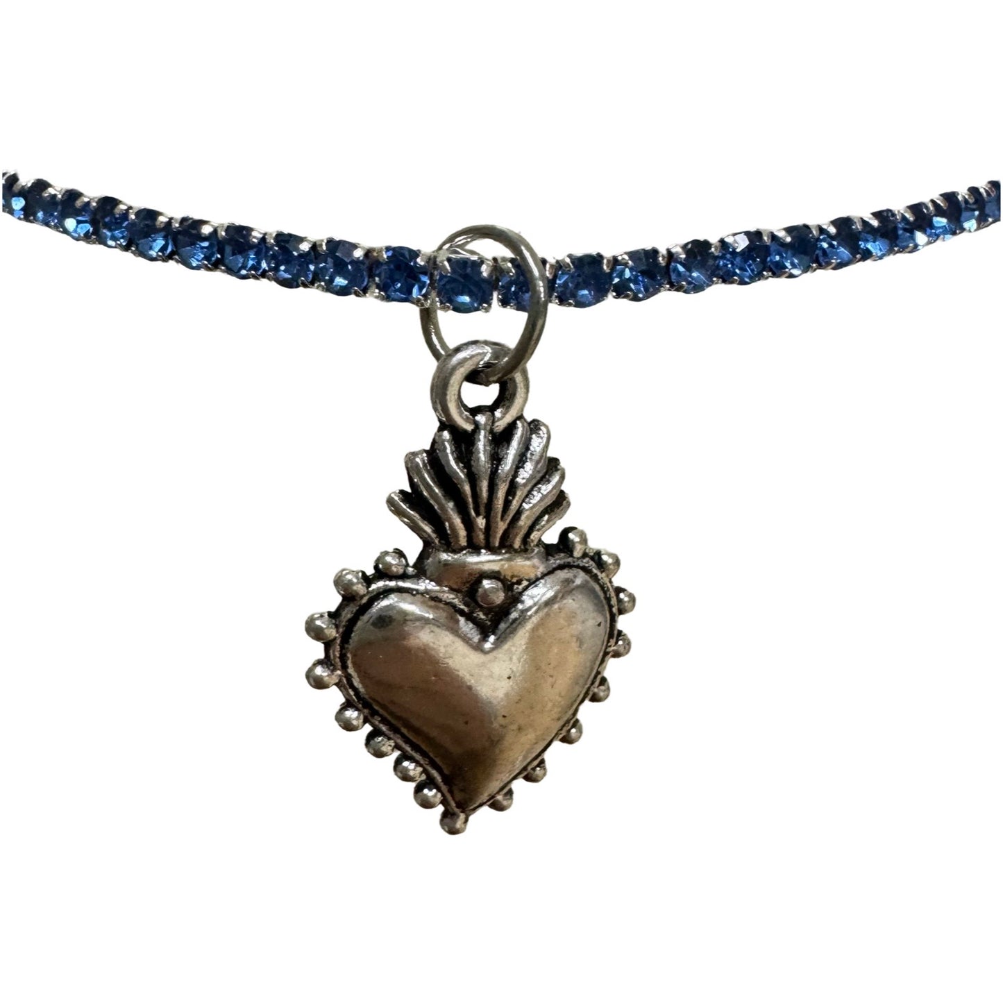 Sacred Heart Silver Rhinestone Bracelet