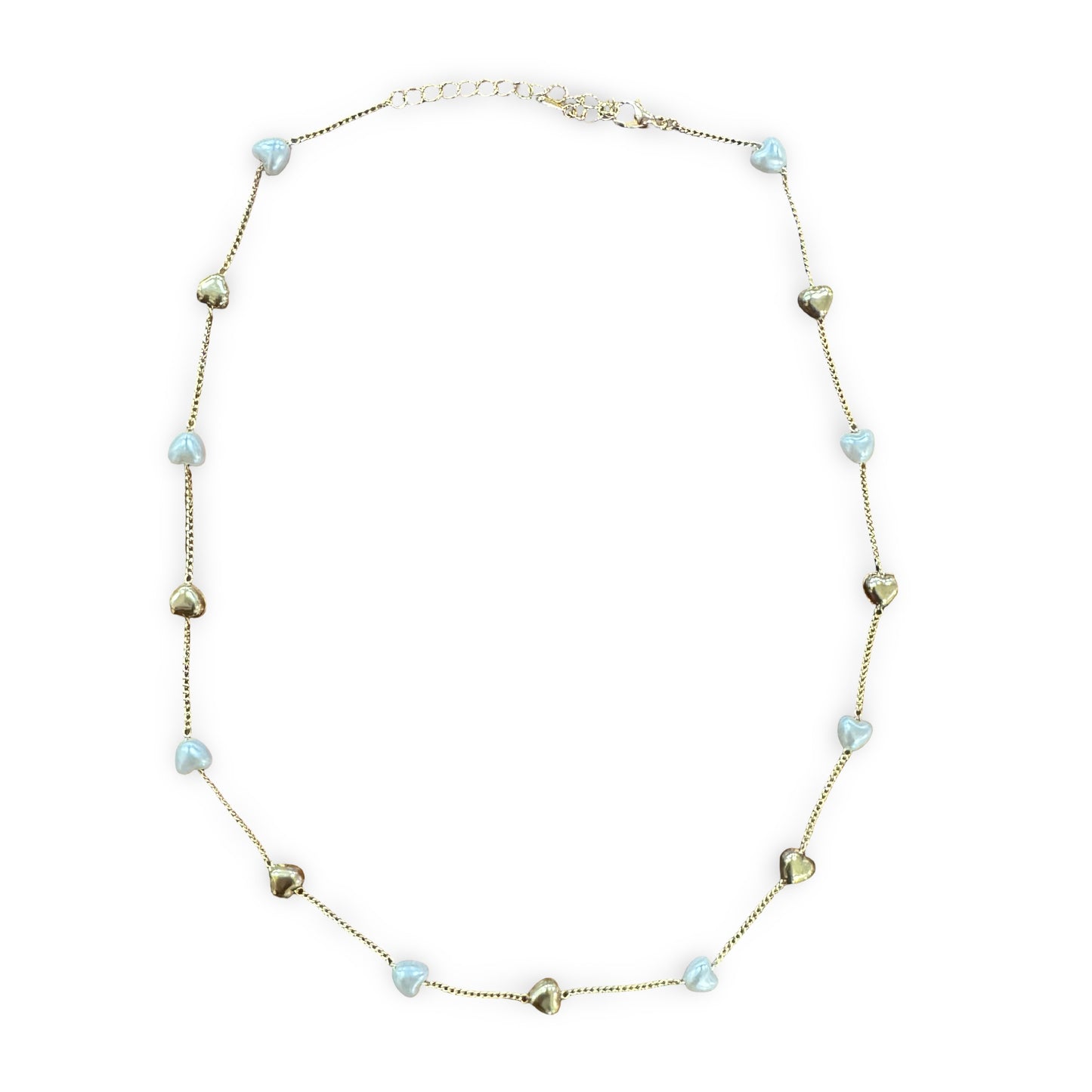 Simple Gold and Pearl Heart Necklace