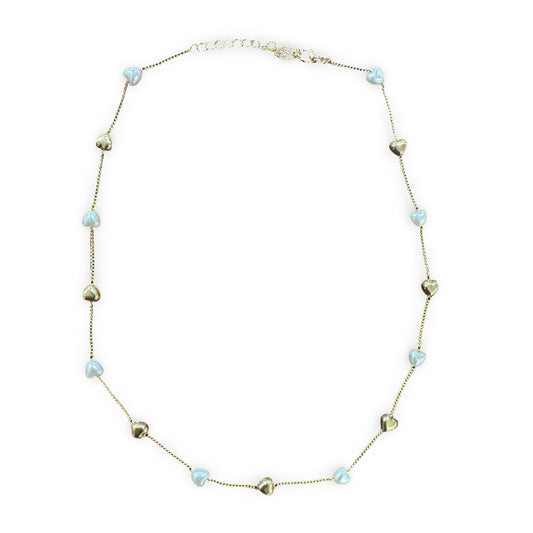 Simple Gold and Pearl Heart Necklace