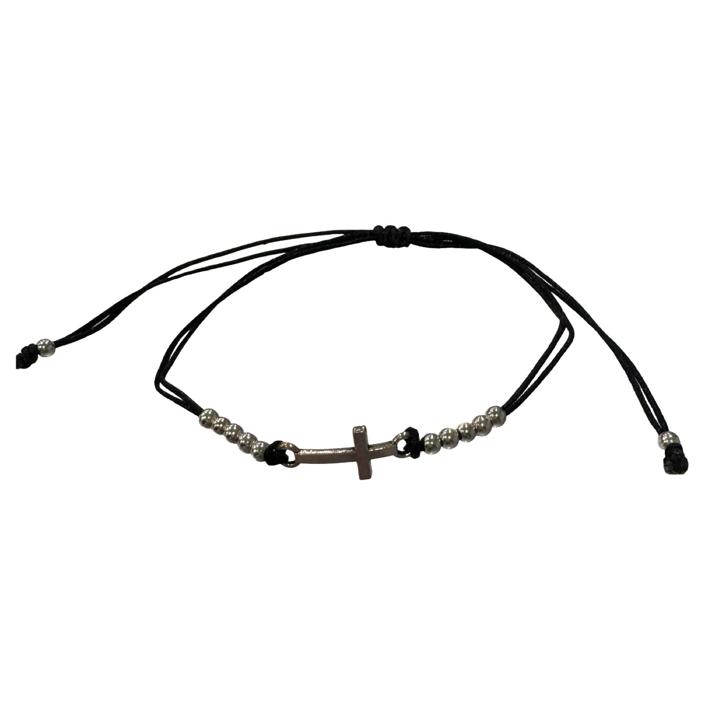 Adjustable Silver Cross with Beads Bracelet