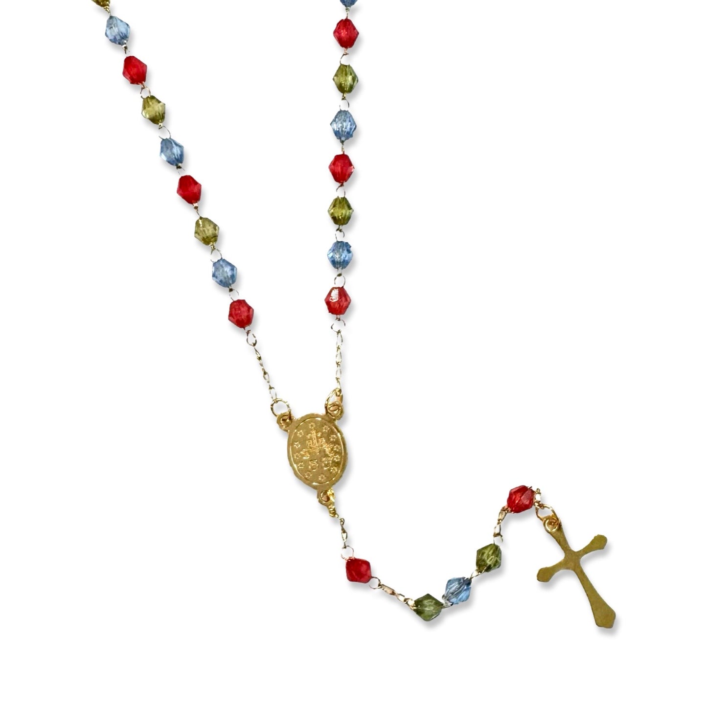 Gold and Crystal Rosary Necklace with Miraculous Medal