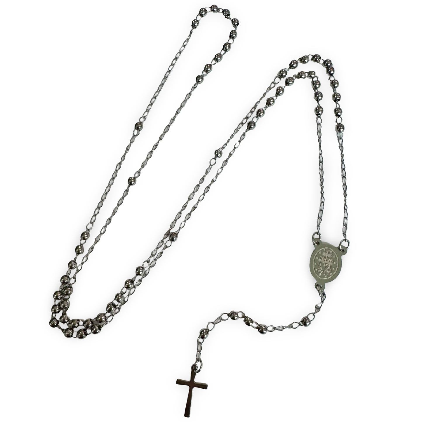 Padre Pio Sterling Silver Rosary Necklace