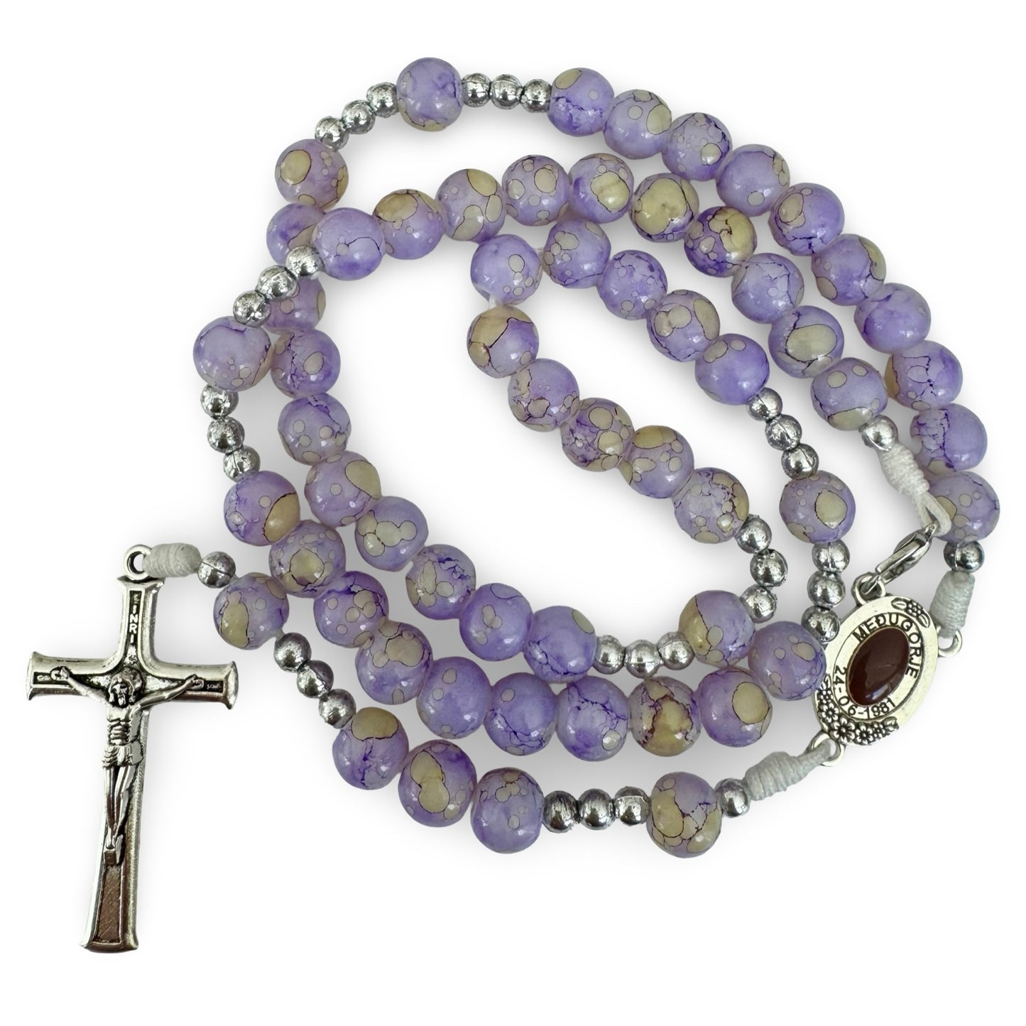 Large Queen of Peace Marble Rosary of Assorted Colors with Soil