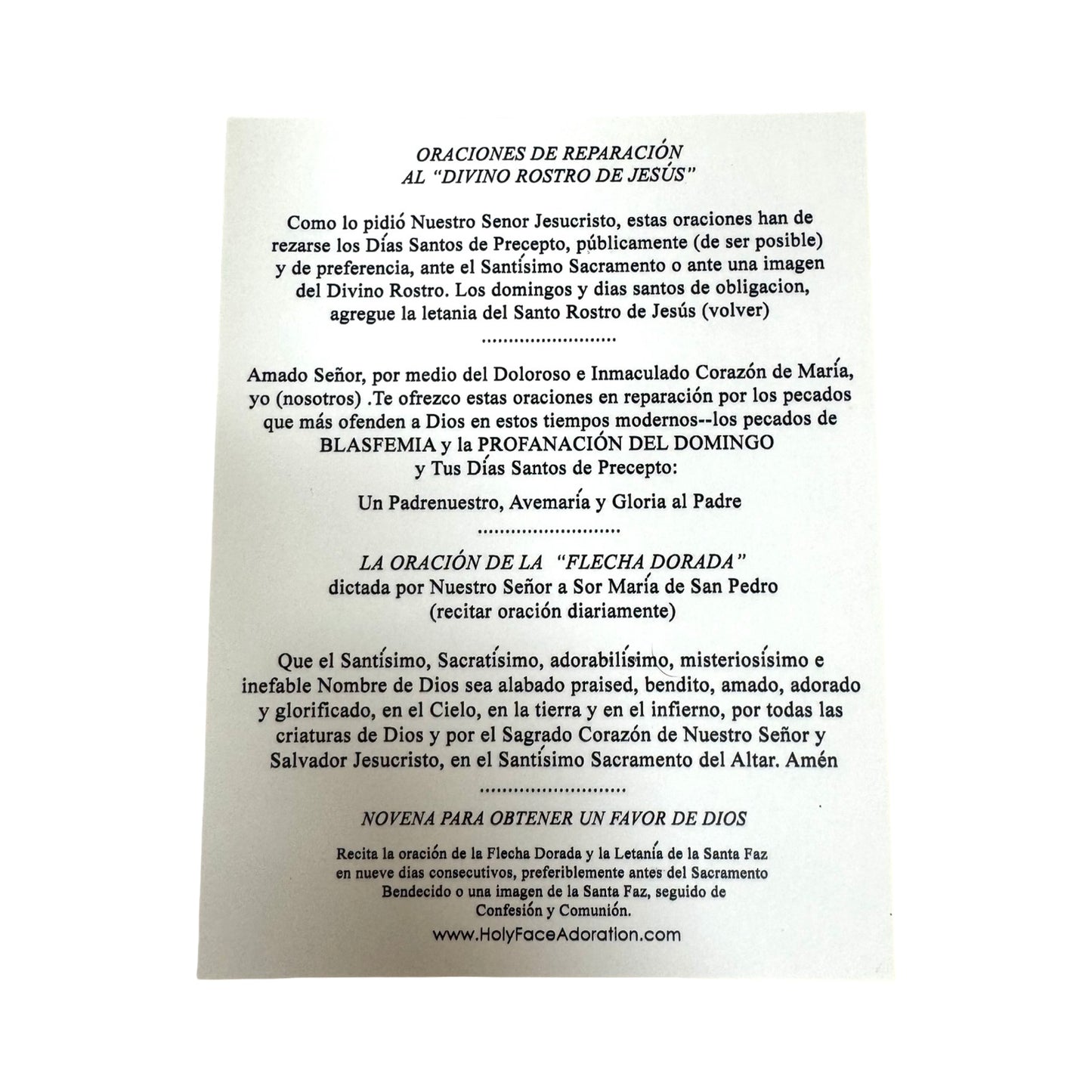 "The Holy Face of Jesus" Holy Card with Prayers