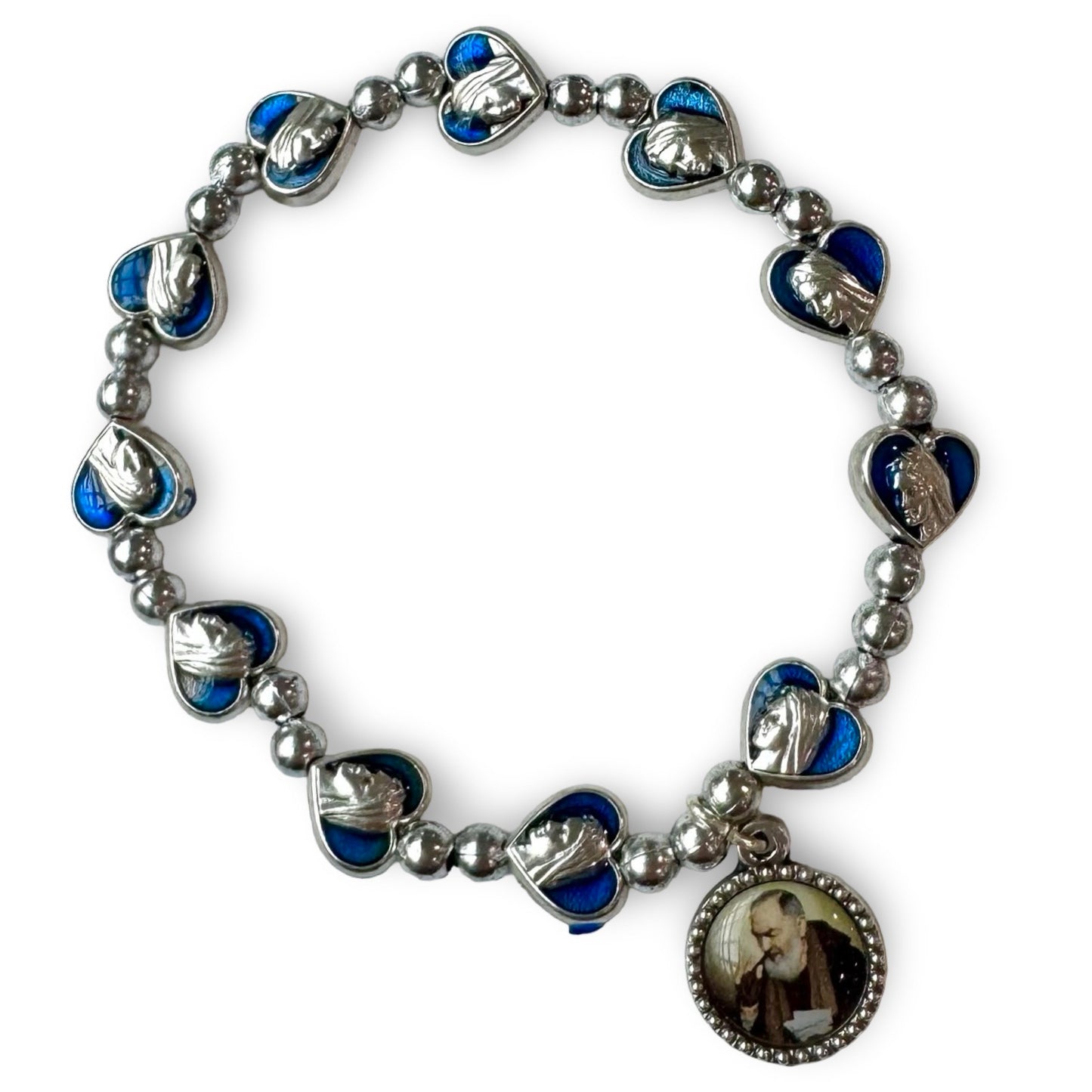 Padre Pio and Queen of Peace Blue Decade Bracelet