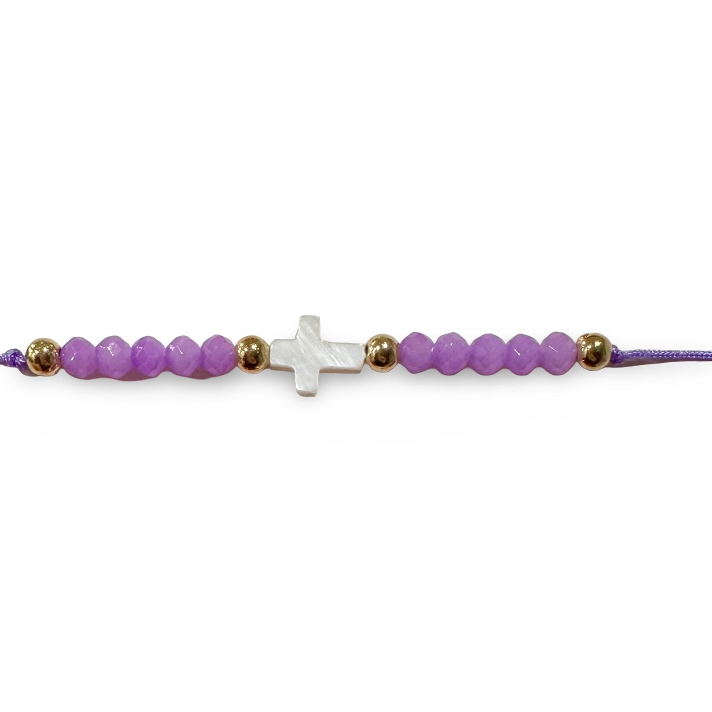 Adjustable String Bracelet with Pearl Cross and Copper Beads of Assorted Colors