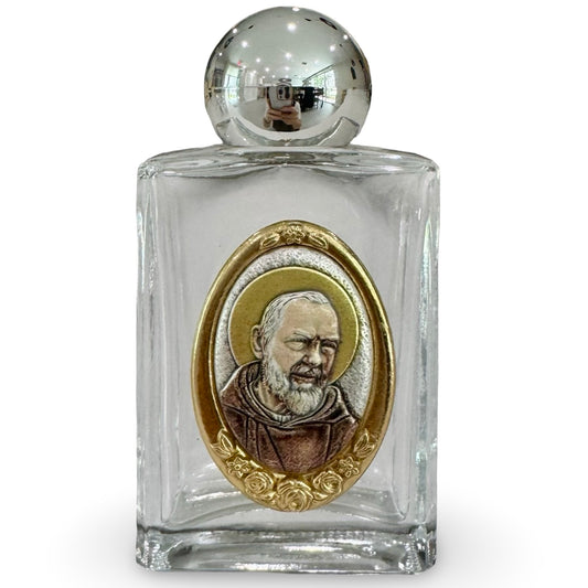 Padre Pio Large Glass Holy Water Bottle