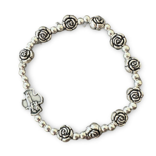 Silver Rose Fatima Rosary Bracelet