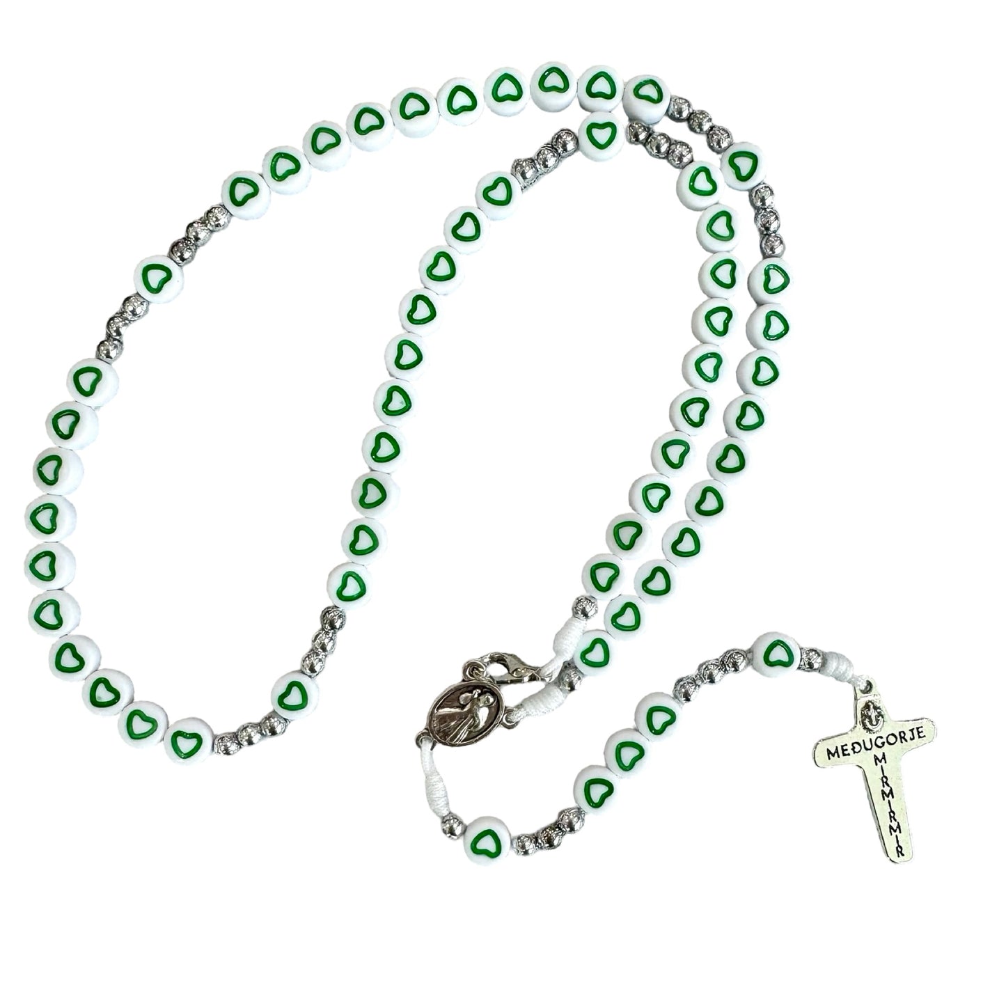 Queen of Peace Letter Bead Rosary with Hearts