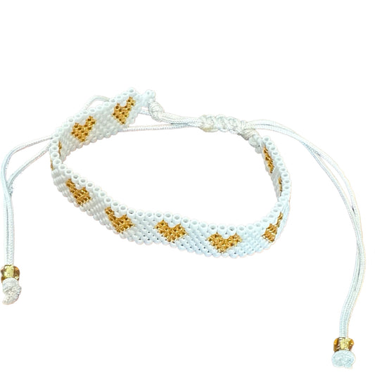White and Gold Small Mosaic Heart Bracelet