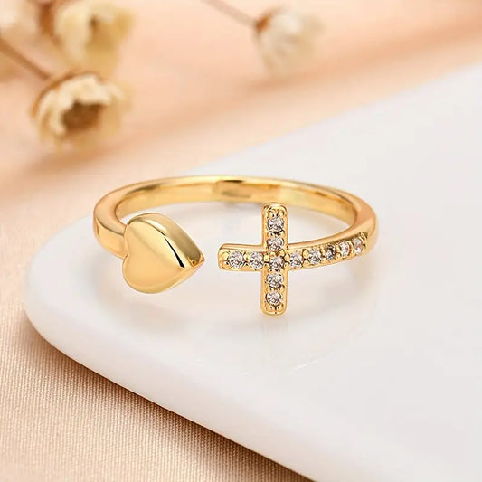 Jeweled Cross and Heart Ring