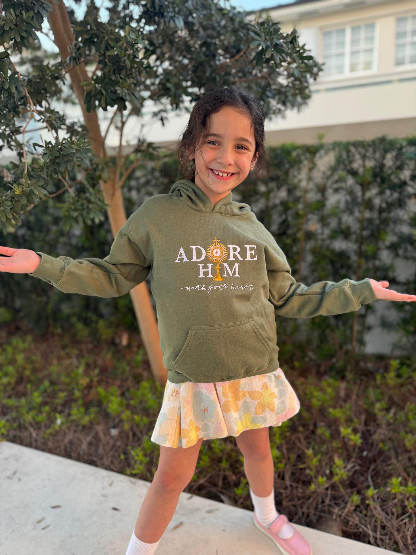 "Adore Him With Your Heart" Embroidered Hoodies for Kids by SCTJM
