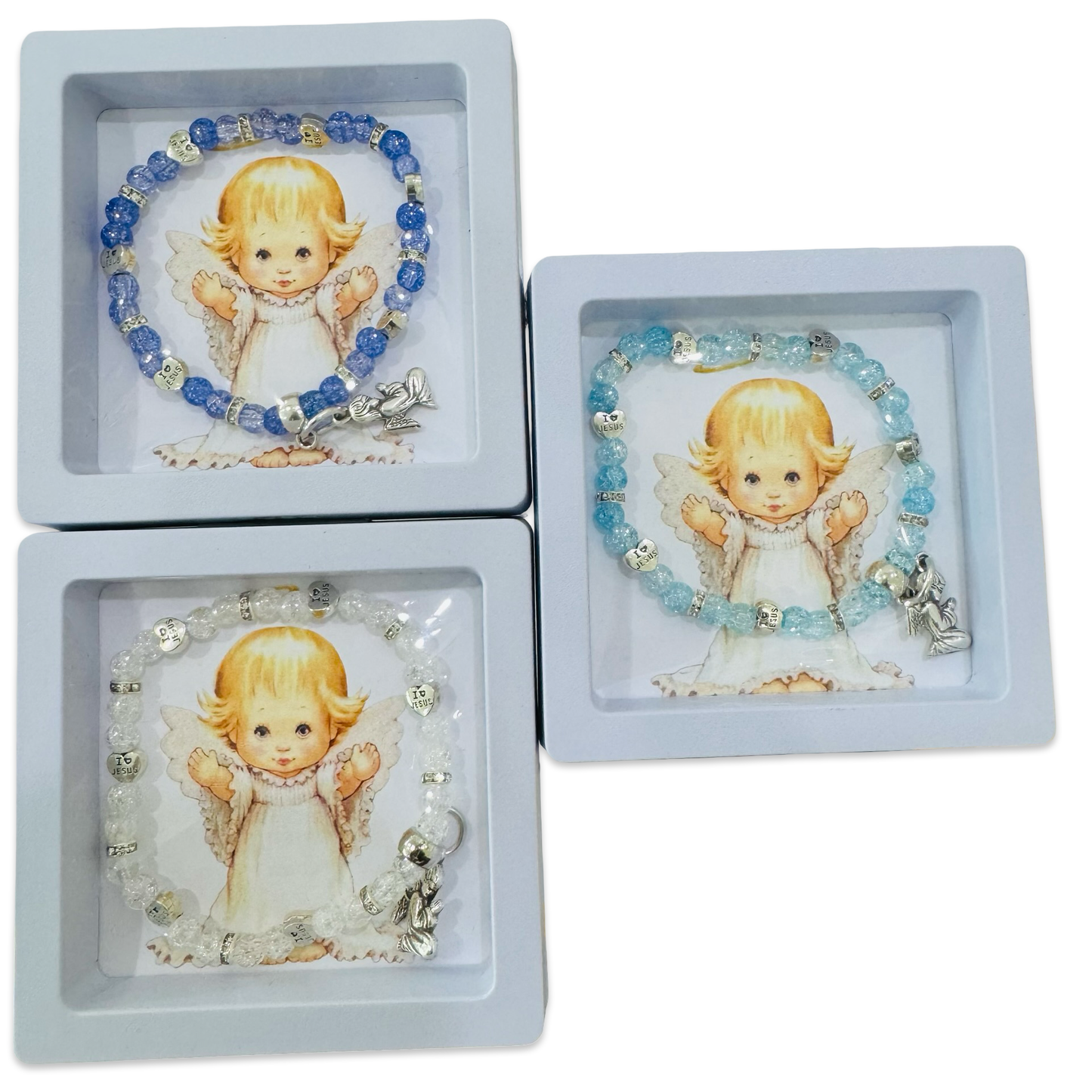 Crystal and Silver Guardian Angel Baby Bracelet in Case