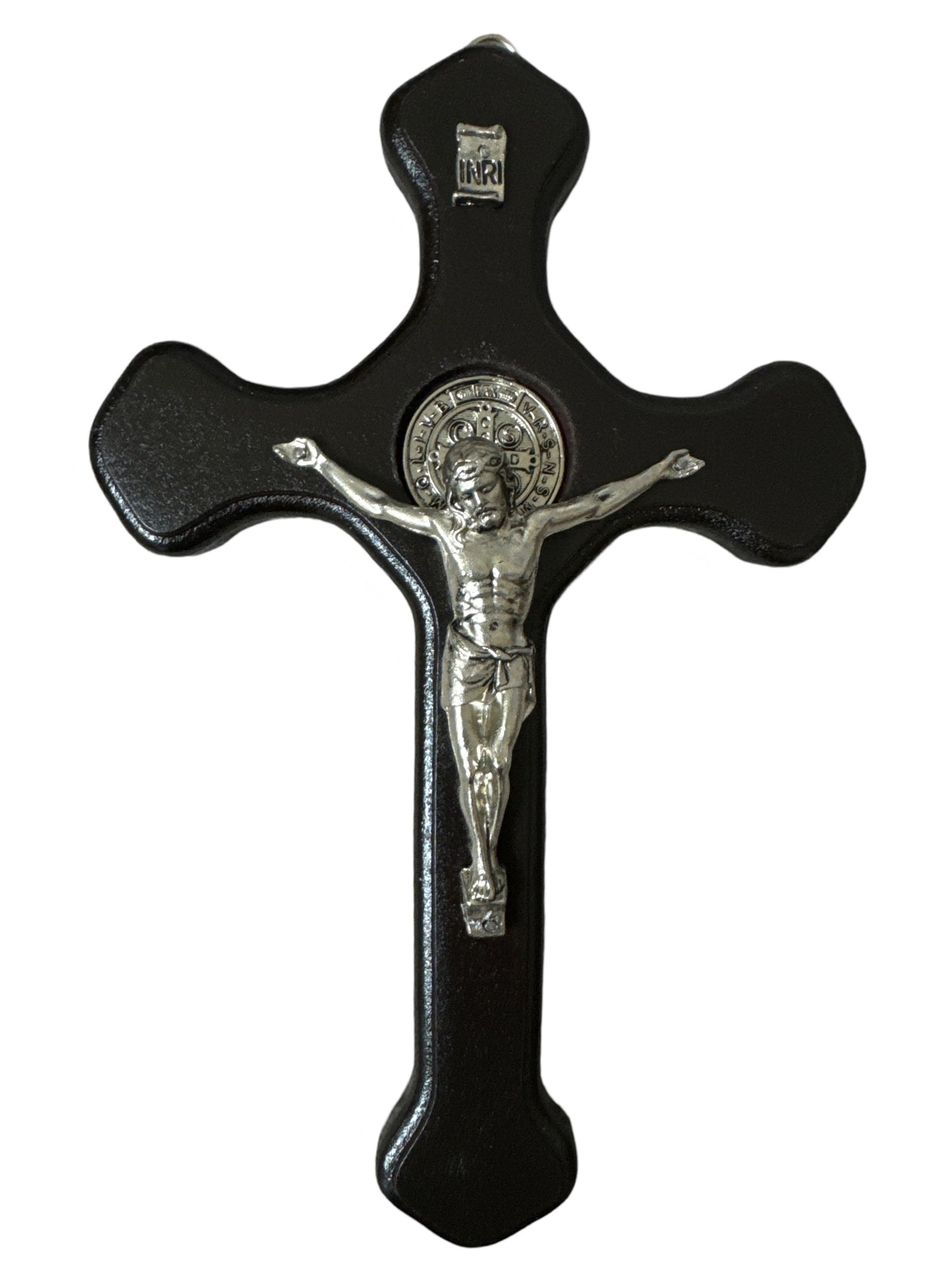 Wood Crafted Oak Colored St. Benedict Crucifix with Black Border