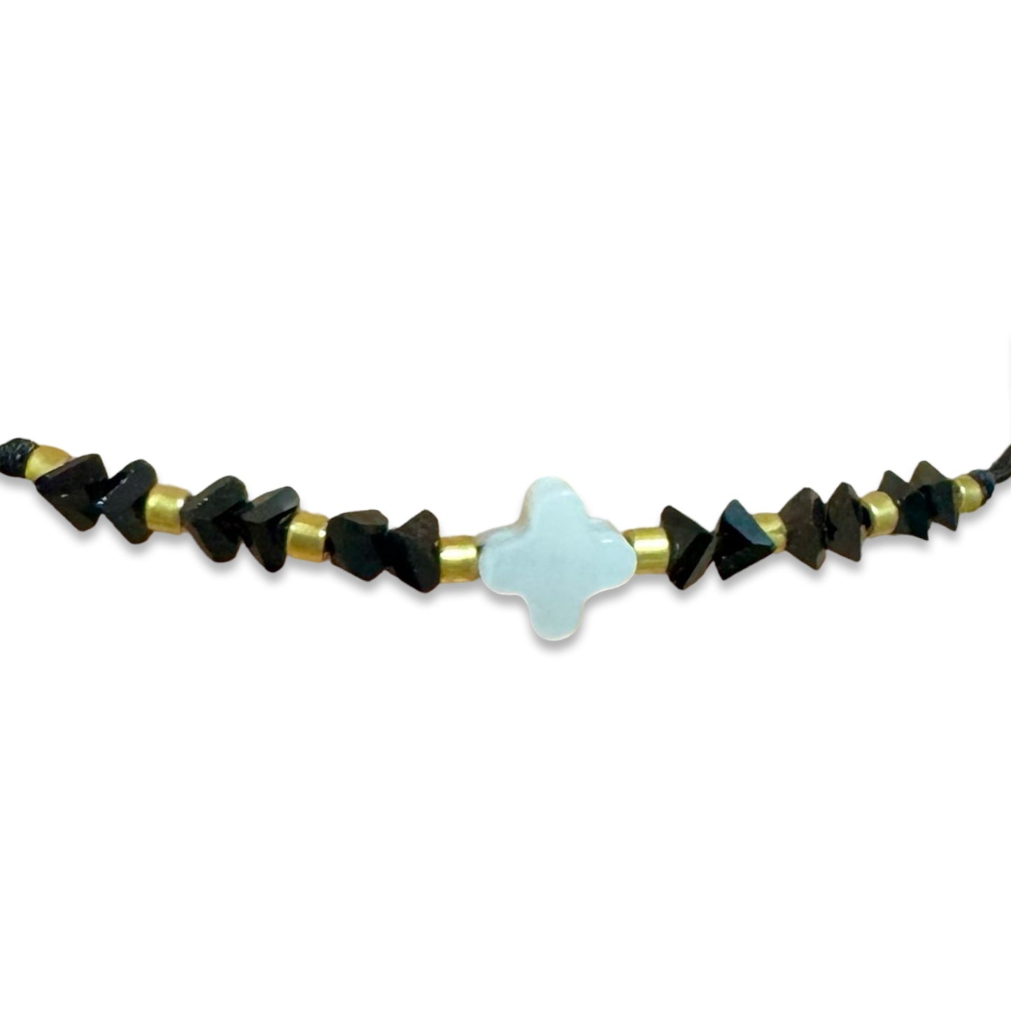 String Bracelet of Assorted Colors with Mother of Pearl Cross