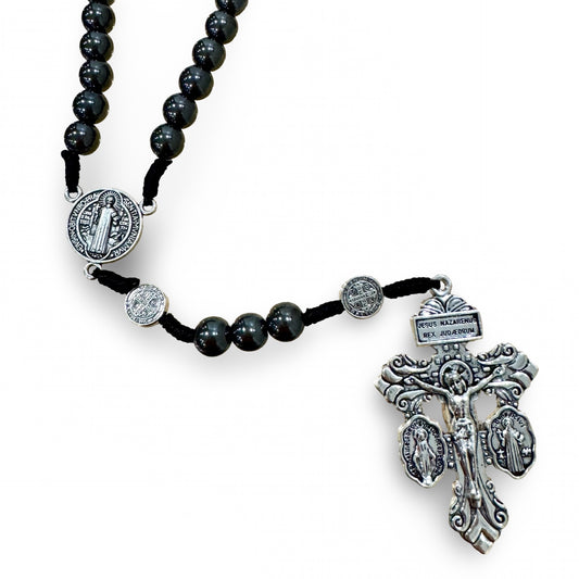 Heavy St. Benedict Rosary with Metallic Beads and Pardon Crucifix
