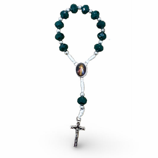 Emerald Green Faceted Queen of Peace Decade Rosary
