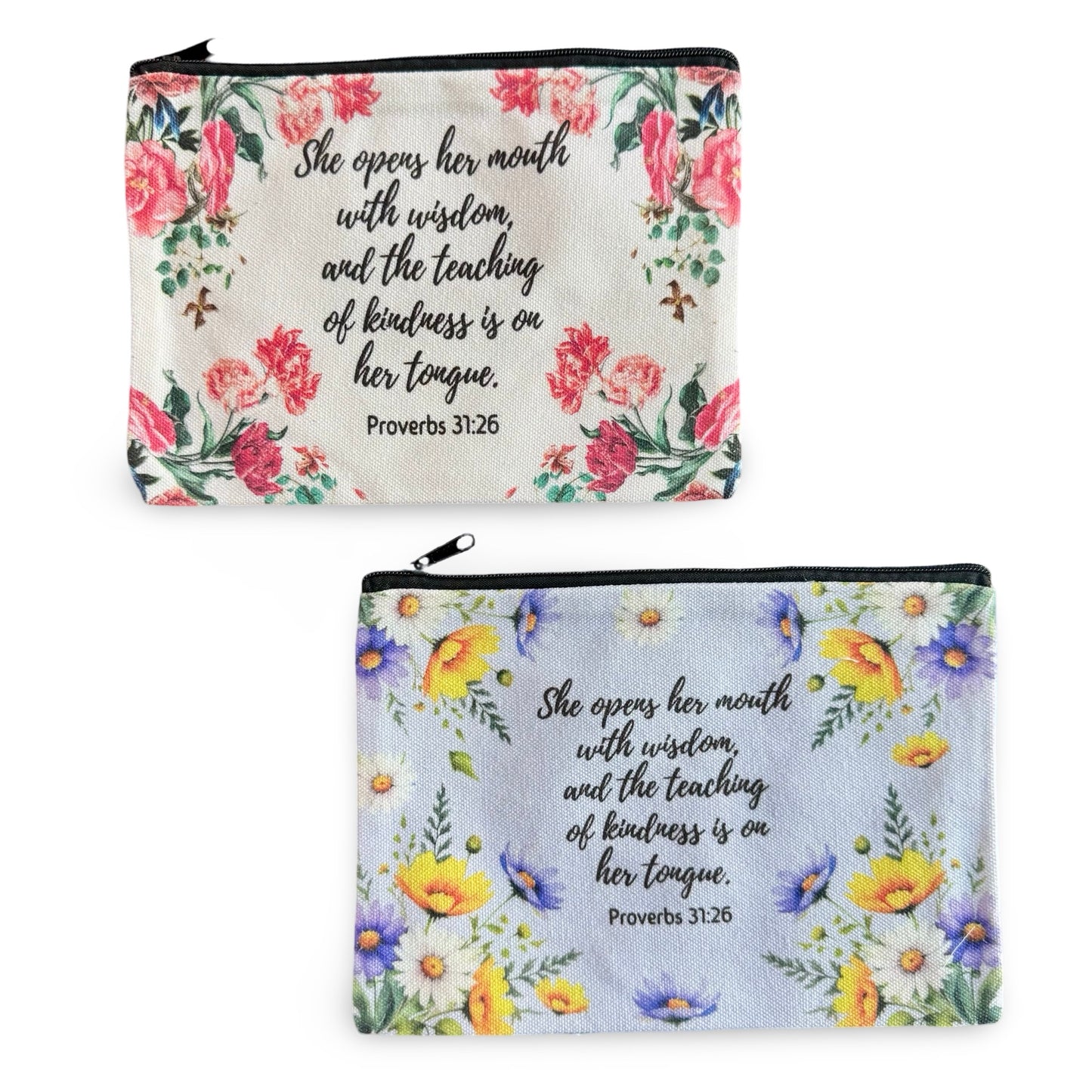 Colorful Bible Verse Zipper Pouches of Assorted Designs