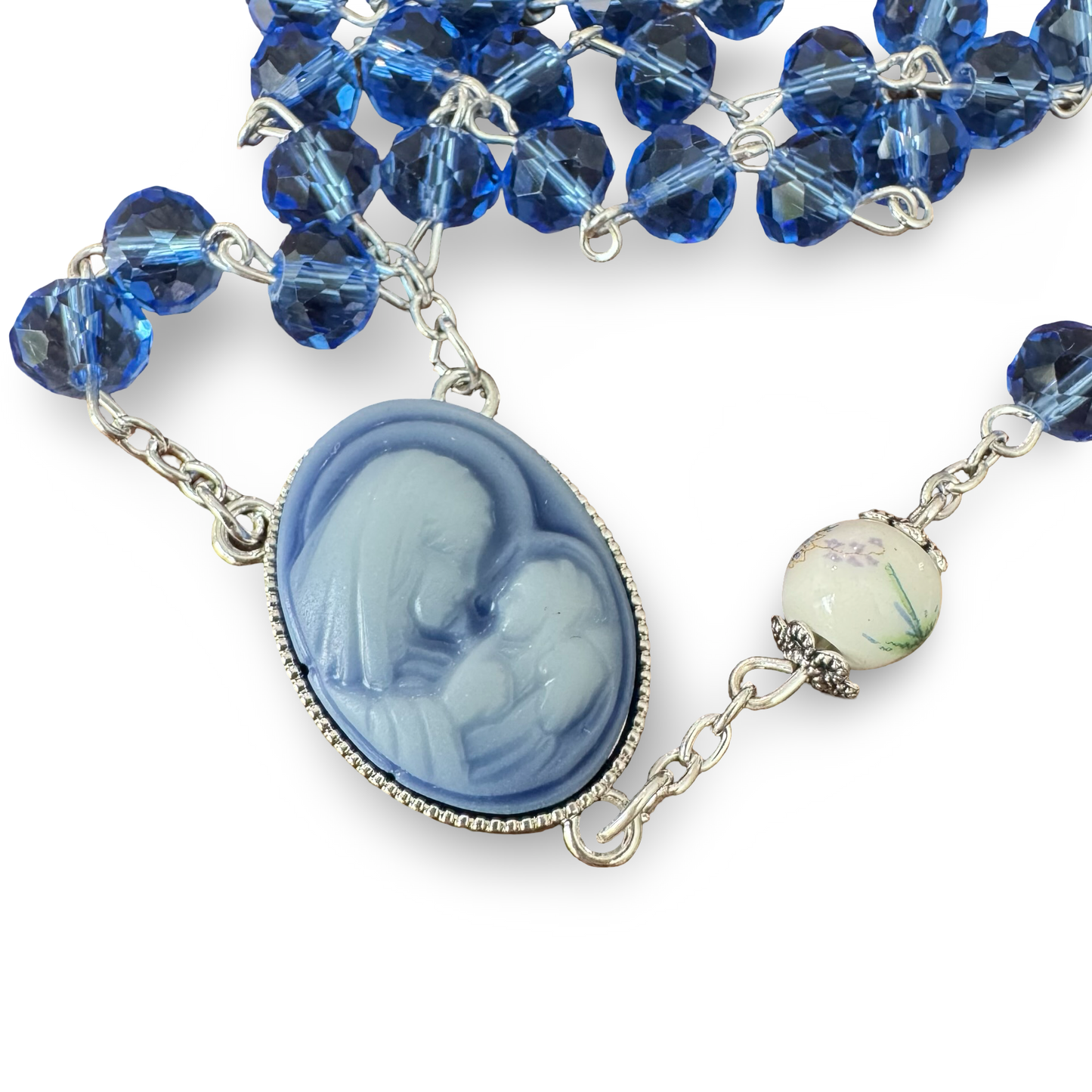 Embellished Blue and Floral Cameo Rosary