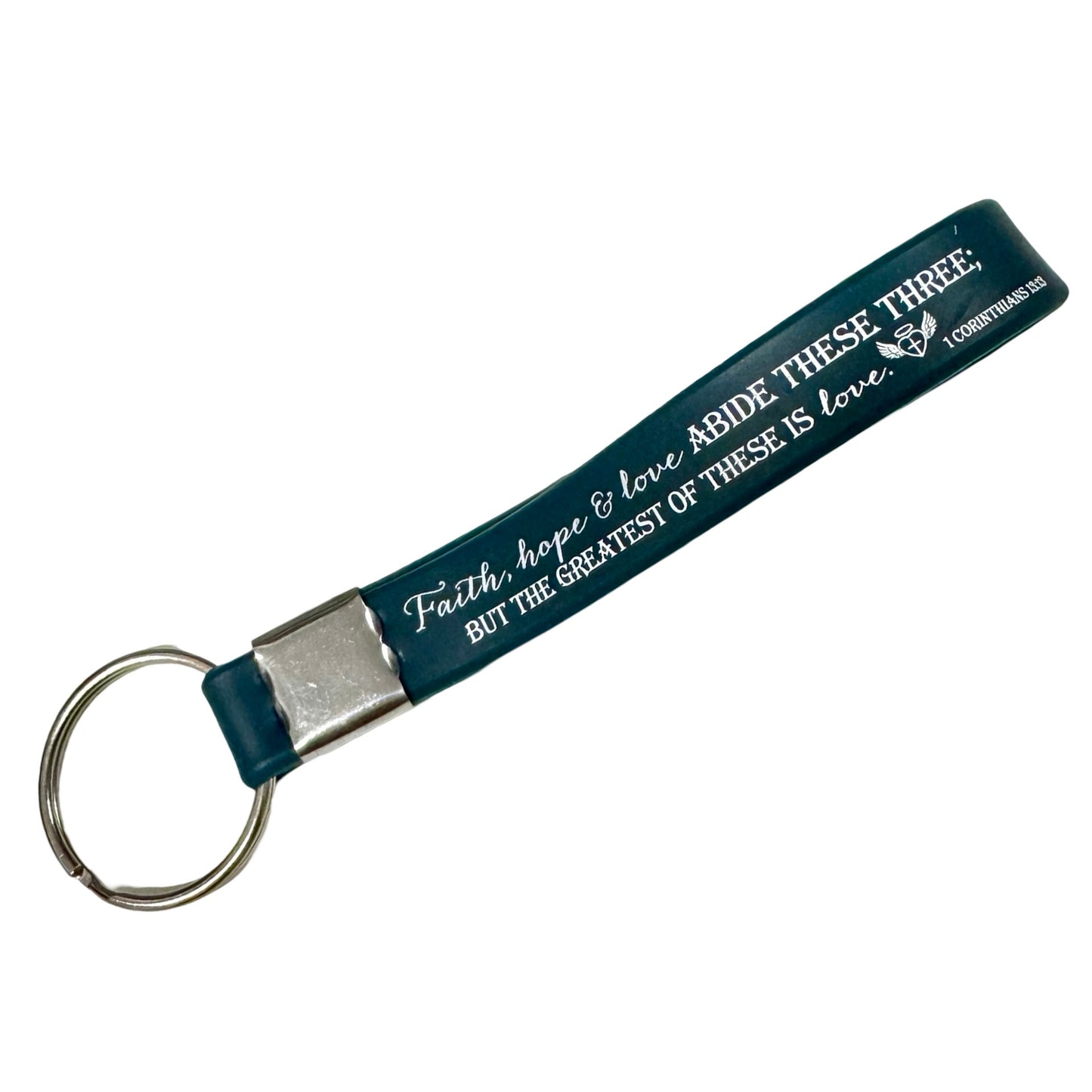 “Faith, Hope, and Love” Silicone Bible Verse Keychain