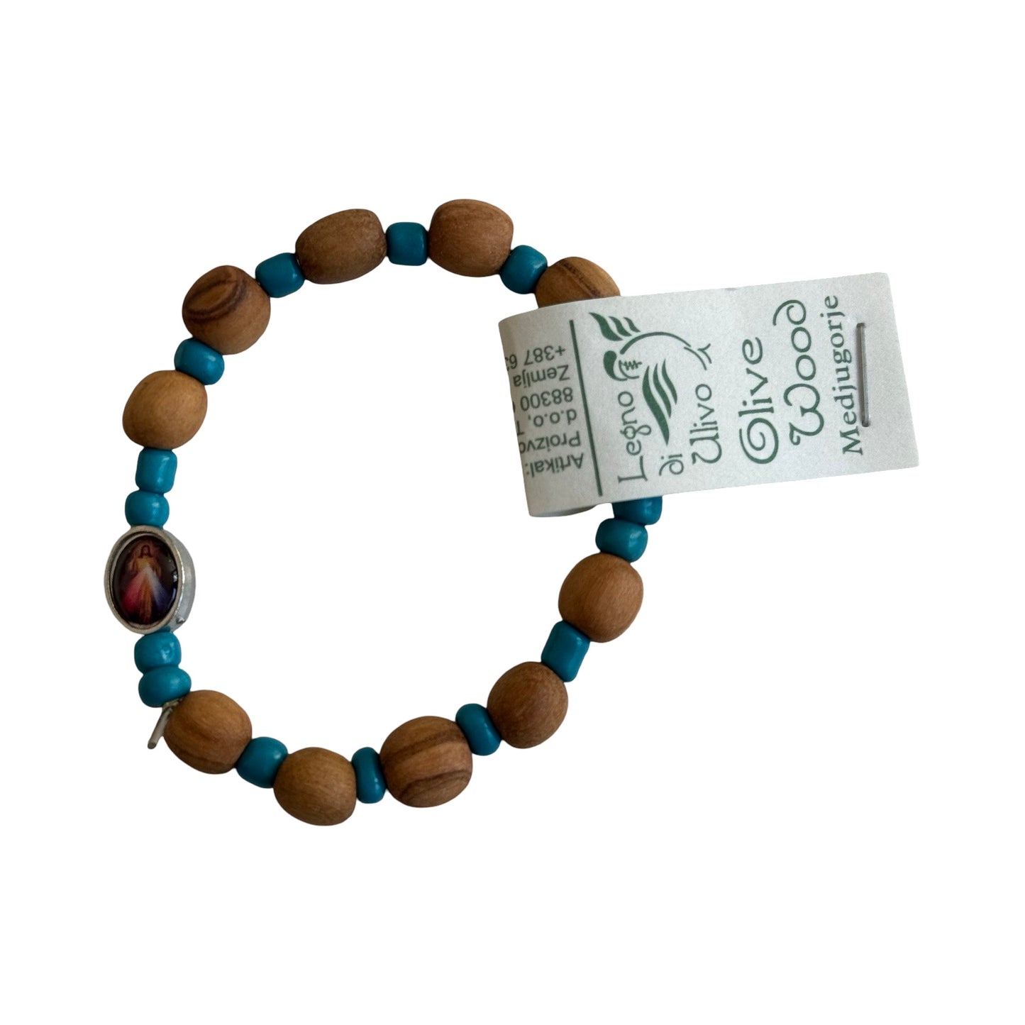 Queen of Peace Stretch Bracelet With Colored and Olive Wood Beads