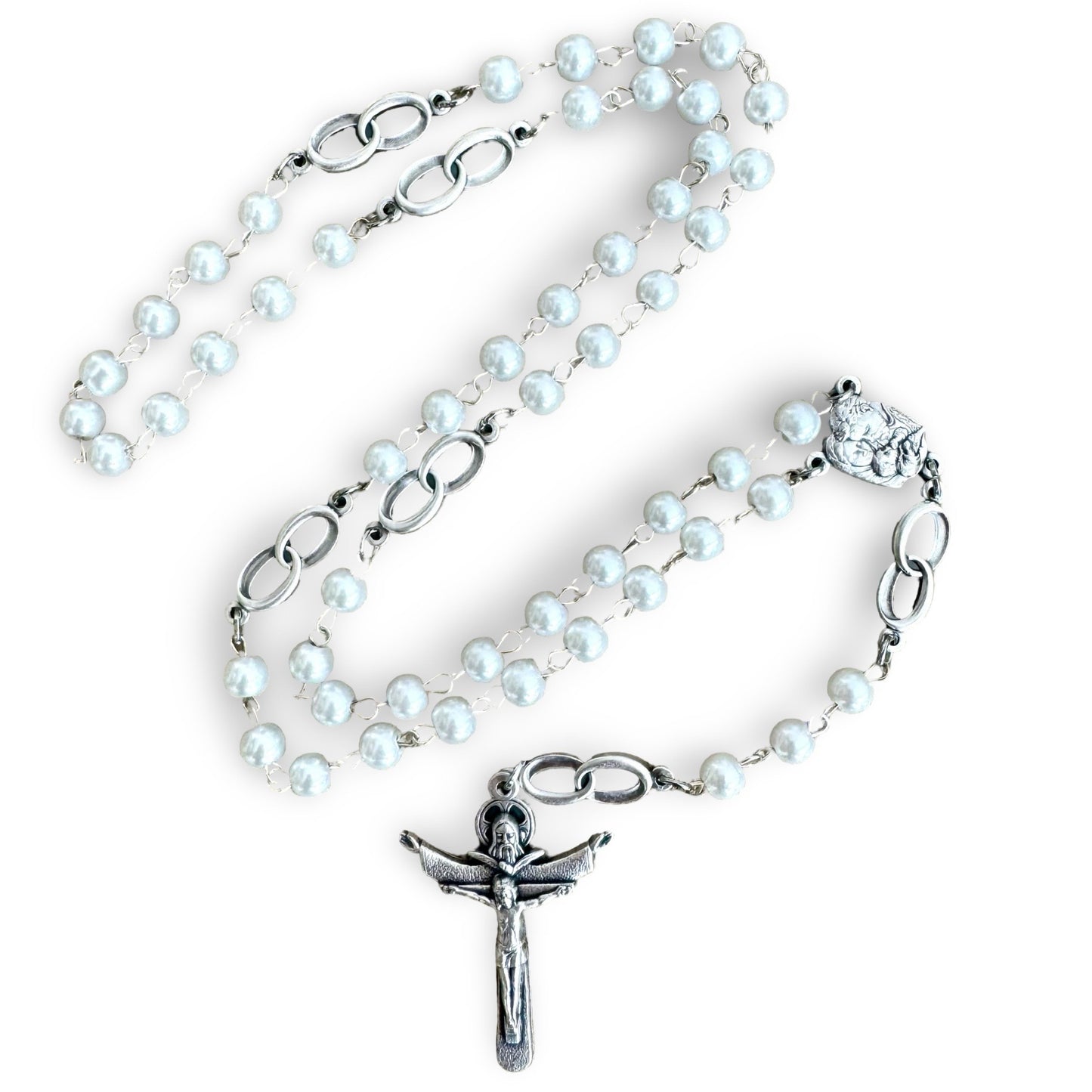 Pearl Wedding Rosary with Holy Family Medal