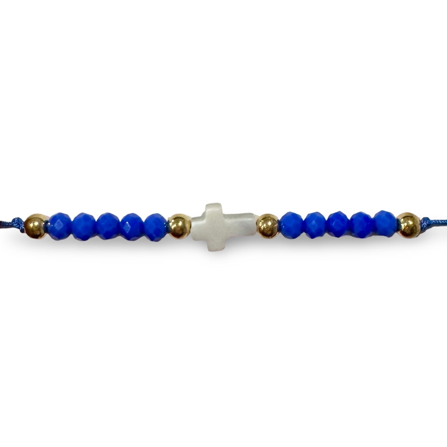 Adjustable String Bracelet with Pearl Cross and Copper Beads of Assorted Colors