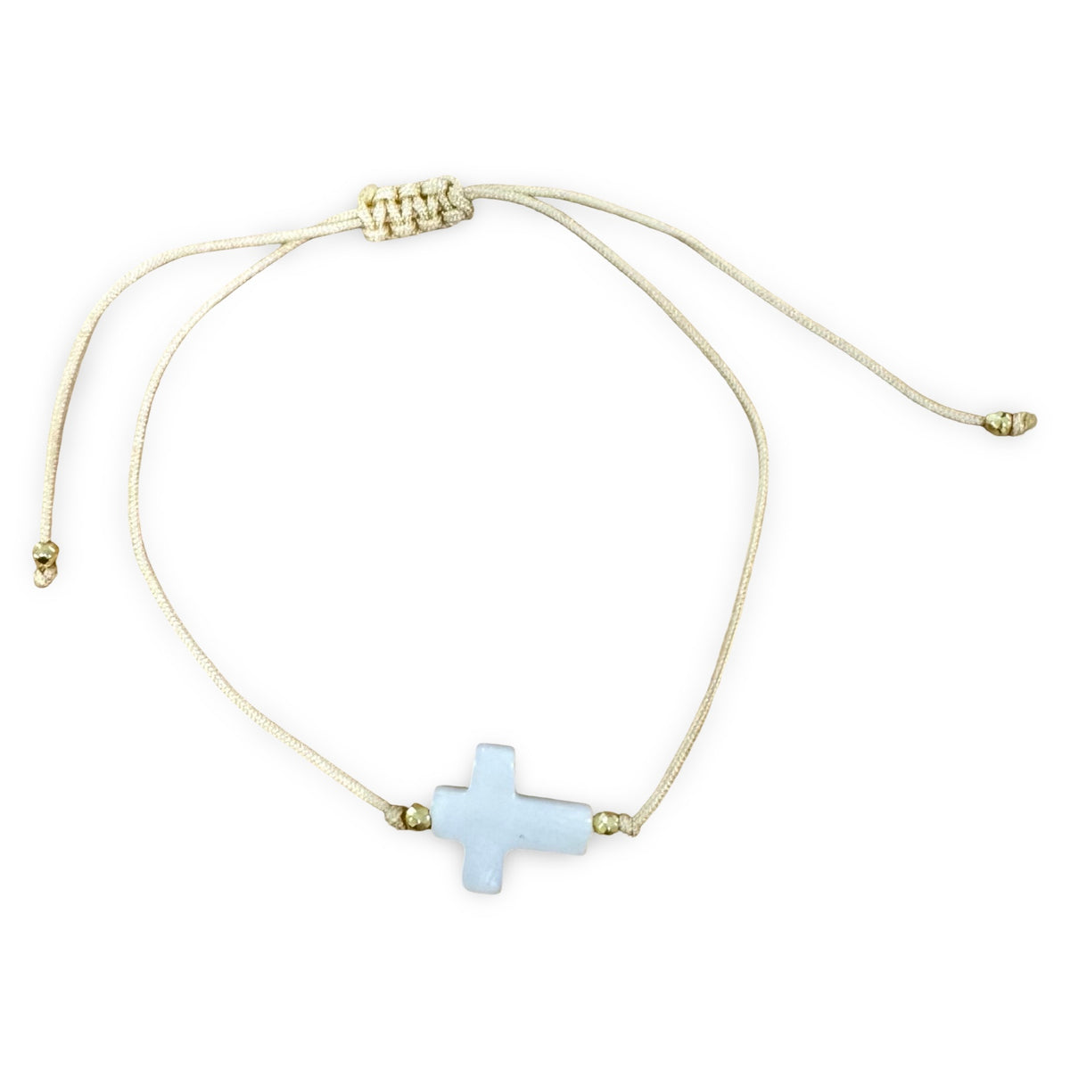 Tan String Bracelet with Mother of Pearl Cross